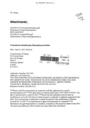 Canadian Patent Document 2815769. Correspondence 20130611. Image 1 of 4