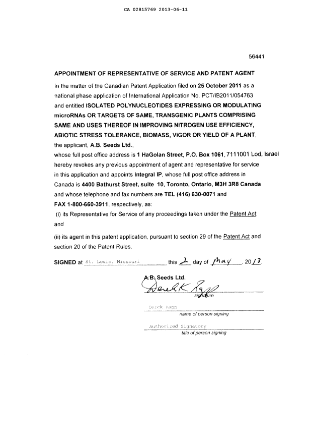 Canadian Patent Document 2815769. Correspondence 20130611. Image 4 of 4