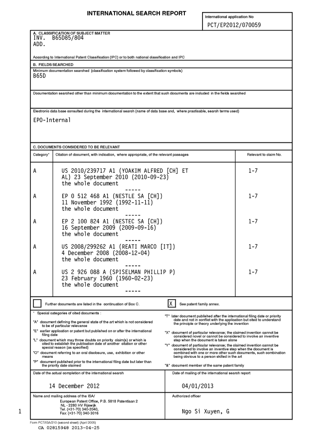 Document de brevet canadien 2815948. PCT 20121225. Image 1 de 4