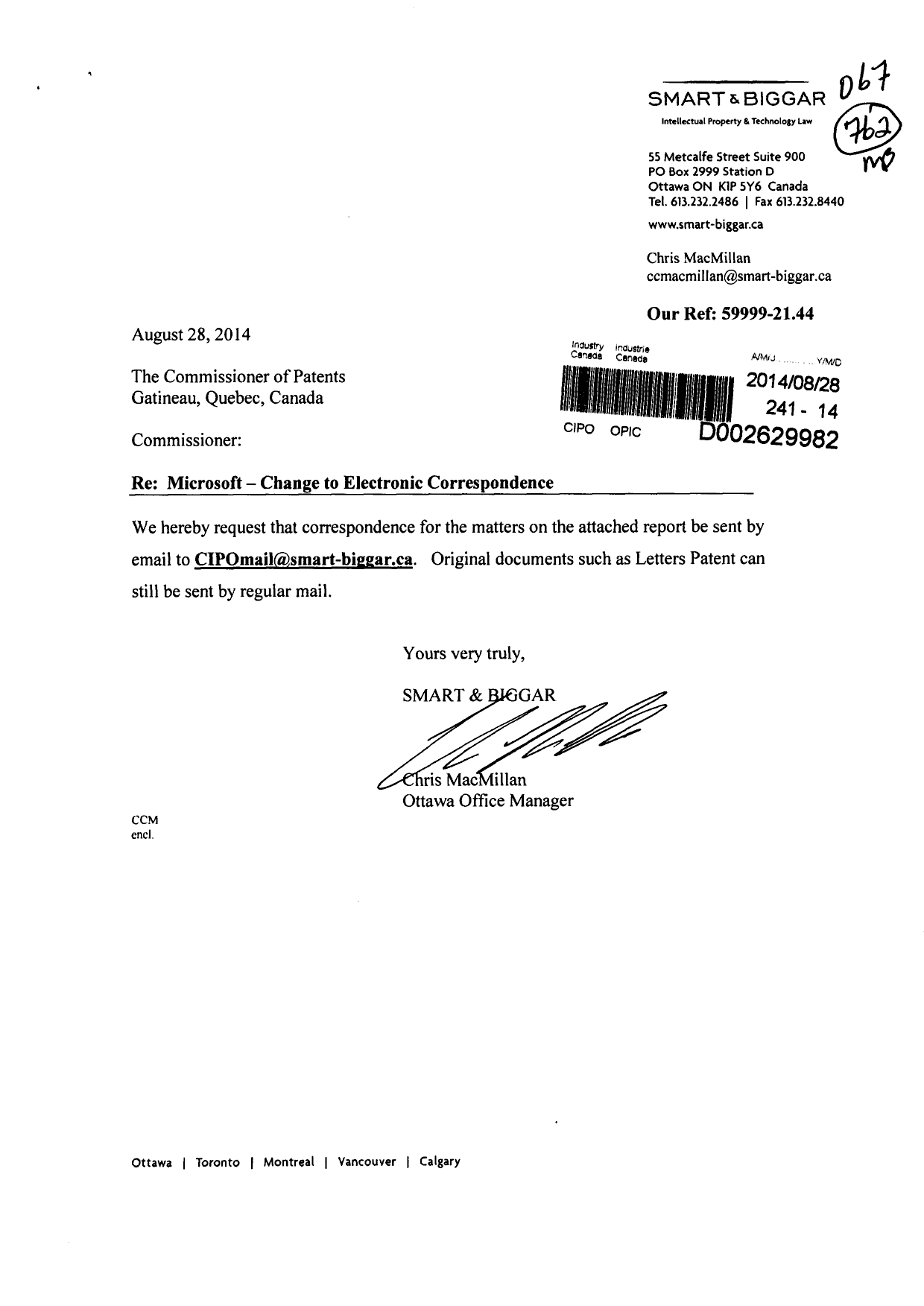 Canadian Patent Document 2816019. Correspondence 20131228. Image 1 of 2