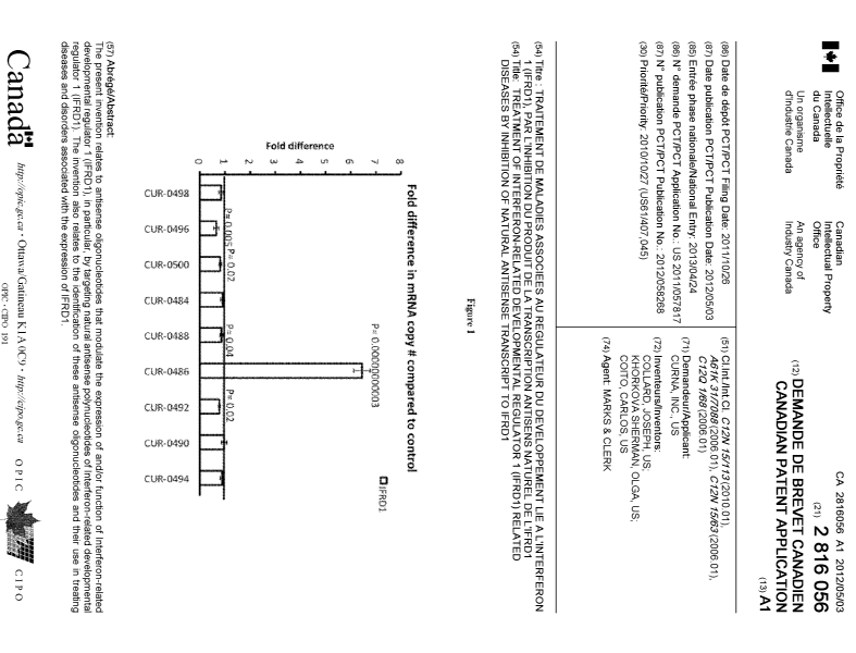 Document de brevet canadien 2816056. Page couverture 20121203. Image 1 de 1
