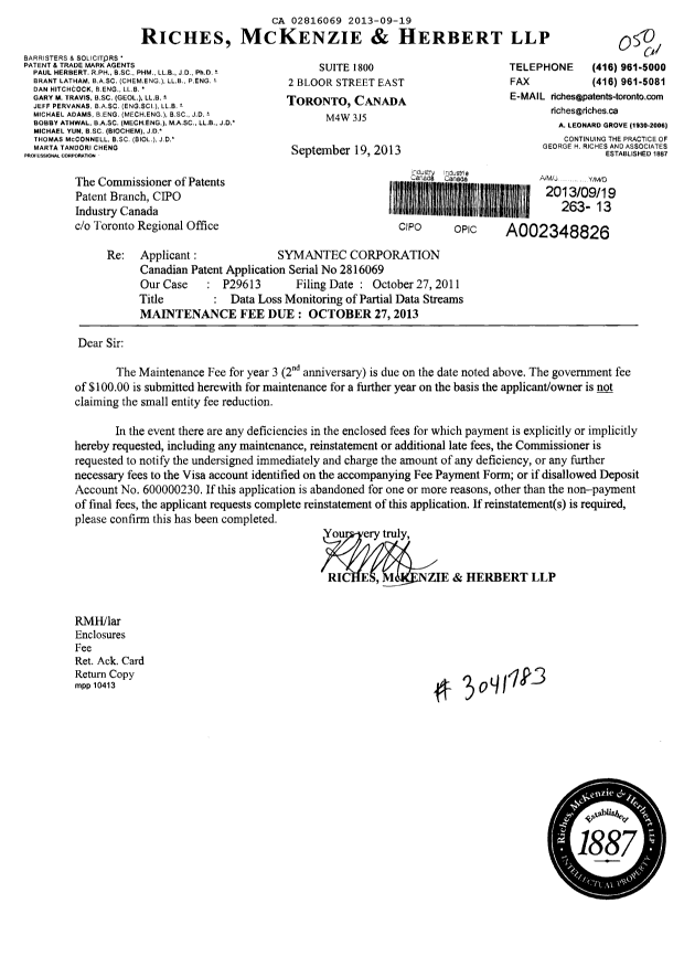 Document de brevet canadien 2816069. Taxes 20130919. Image 1 de 1