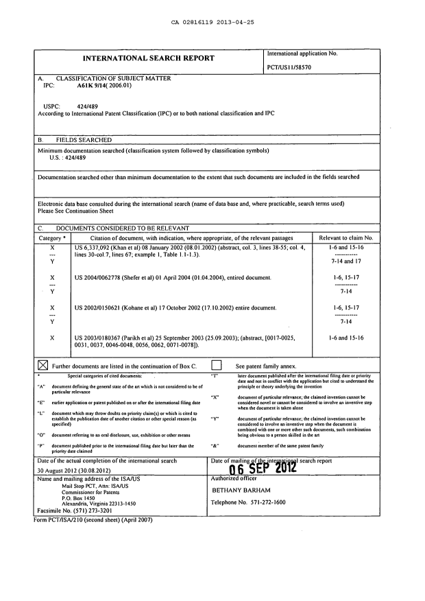 Document de brevet canadien 2816119. PCT 20121225. Image 1 de 12