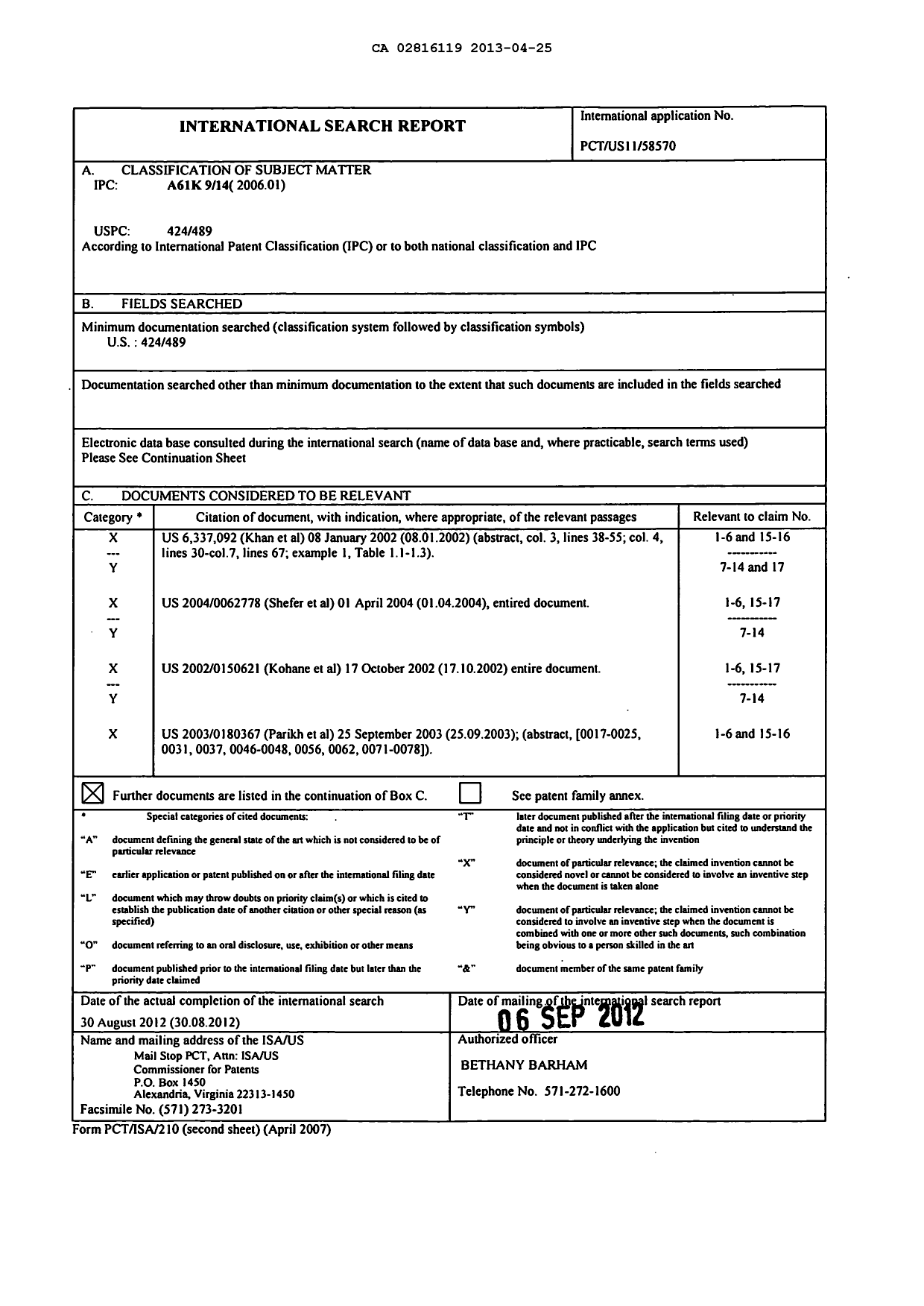 Document de brevet canadien 2816119. PCT 20121225. Image 1 de 12