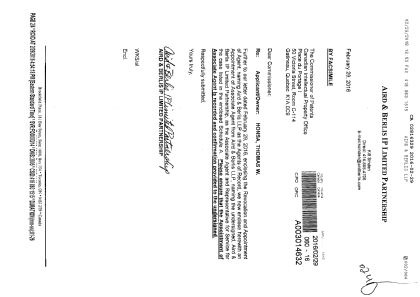 Document de brevet canadien 2816329. Correspondance 20151229. Image 1 de 4