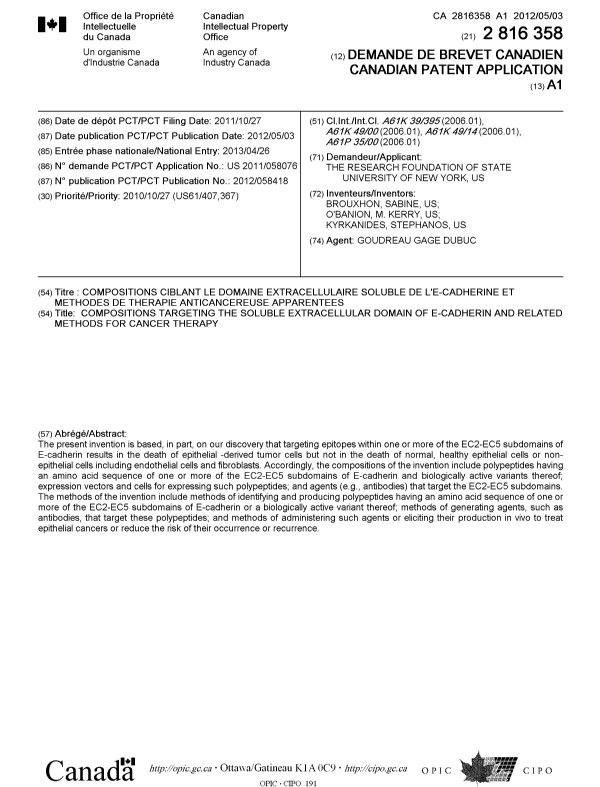 Document de brevet canadien 2816358. Page couverture 20121205. Image 1 de 1