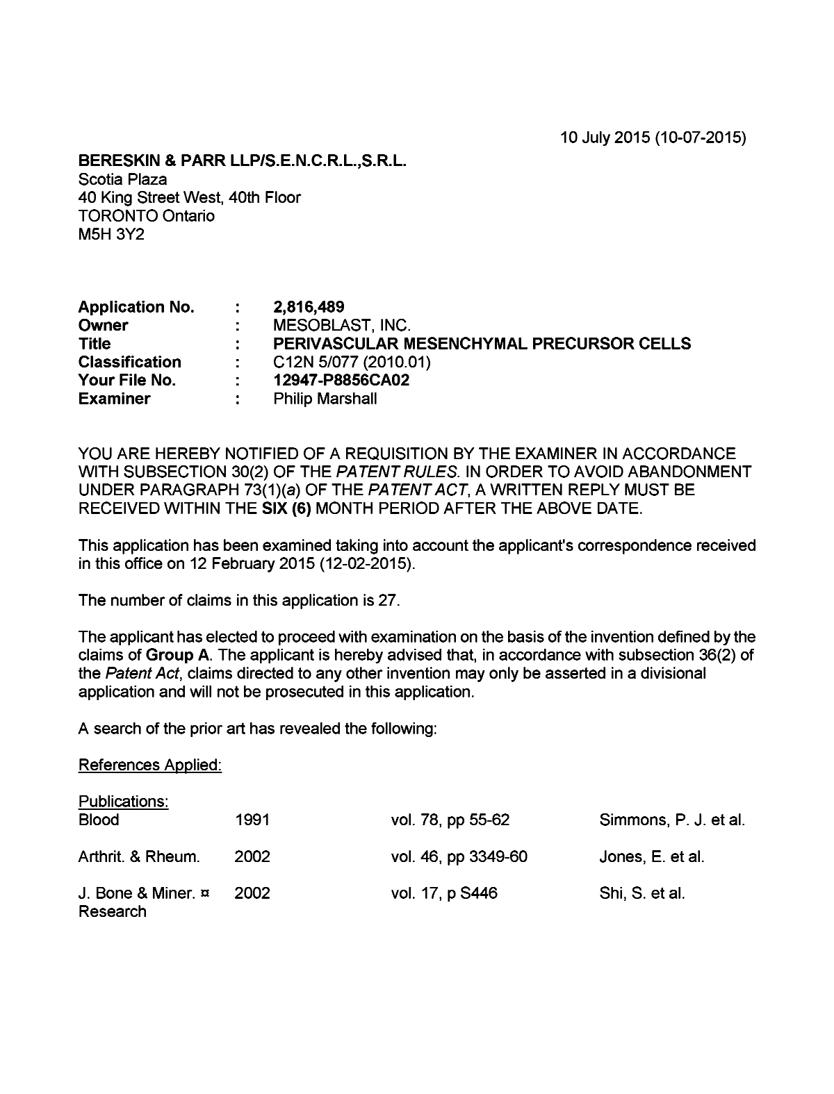 Document de brevet canadien 2816489. Poursuite-Amendment 20141210. Image 1 de 5