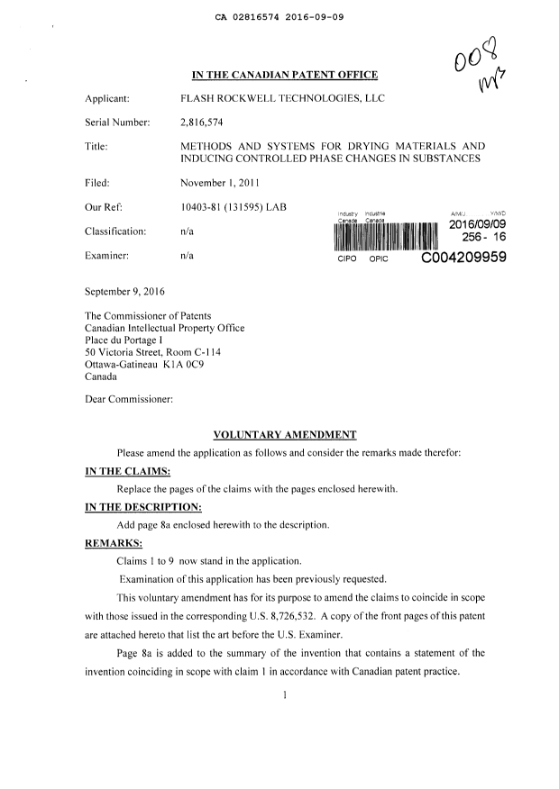 Canadian Patent Document 2816574. Prosecution-Amendment 20151209. Image 1 of 5