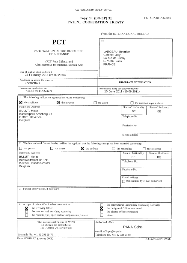 Document de brevet canadien 2816628. PCT 20130501. Image 1 de 9