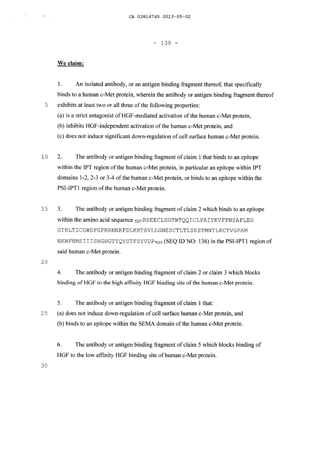Document de brevet canadien 2816745. Revendications 20121203. Image 1 de 37