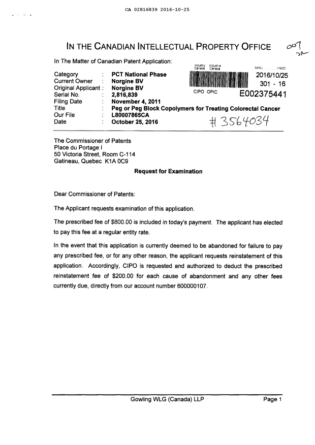 Document de brevet canadien 2816839. Poursuite-Amendment 20151225. Image 1 de 2
