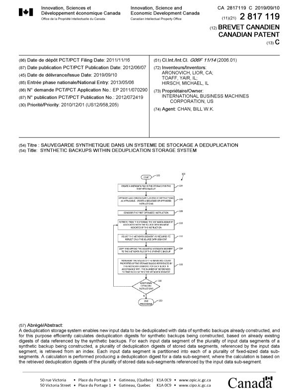 Document de brevet canadien 2817119. Page couverture 20190812. Image 1 de 1
