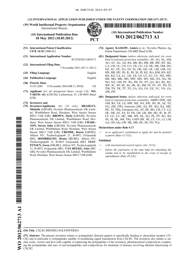 Document de brevet canadien 2817132. Abrégé 20130507. Image 1 de 1