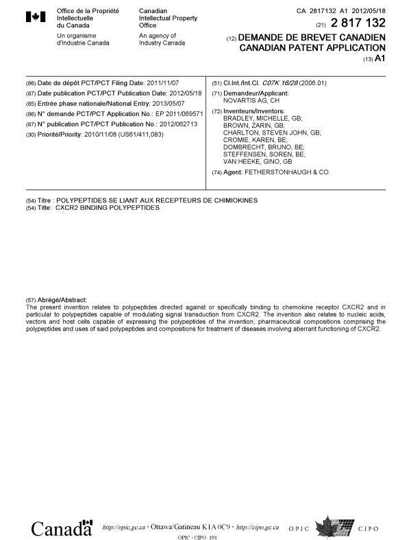 Document de brevet canadien 2817132. Page couverture 20130712. Image 1 de 1