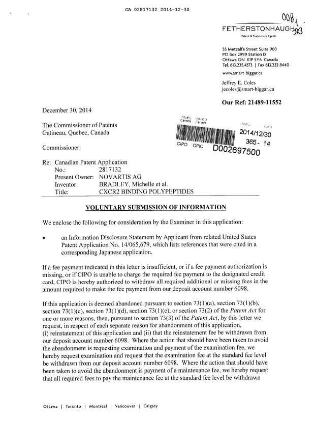 Document de brevet canadien 2817132. Poursuite-Amendment 20141230. Image 1 de 2