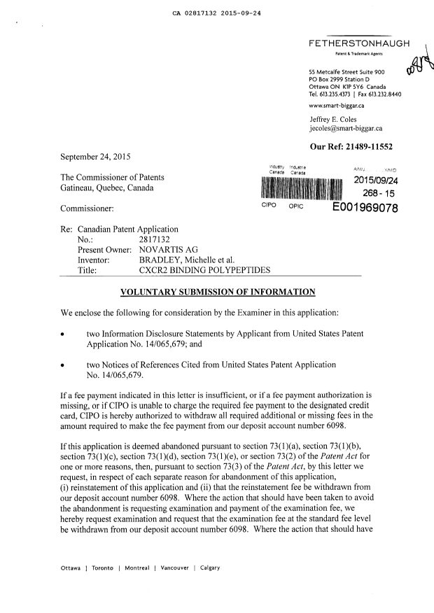 Document de brevet canadien 2817132. Modification 20150924. Image 1 de 2