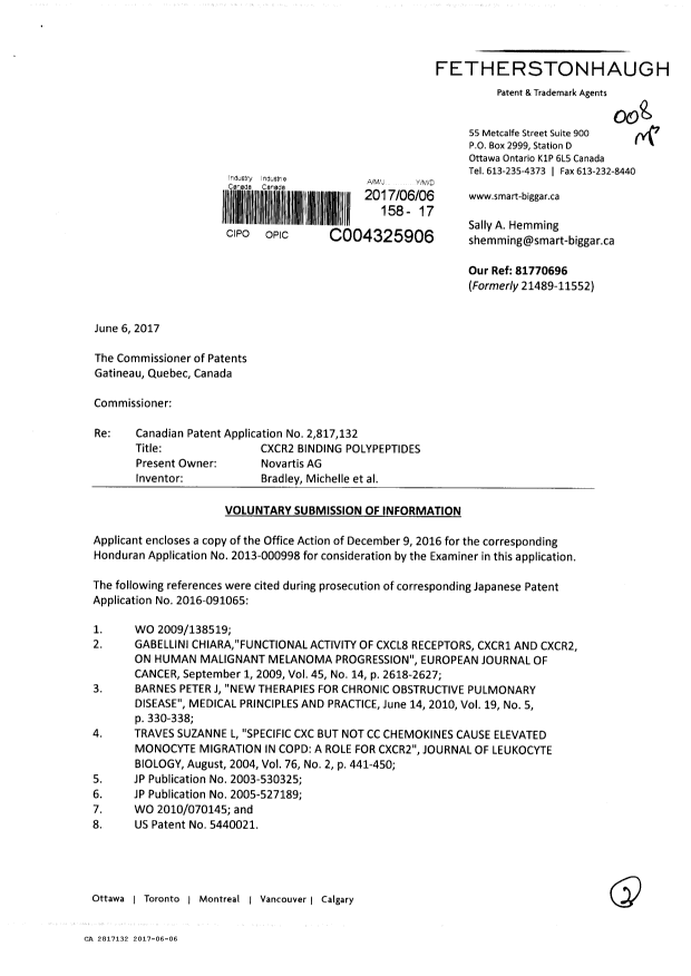 Document de brevet canadien 2817132. Modification 20170606. Image 1 de 2