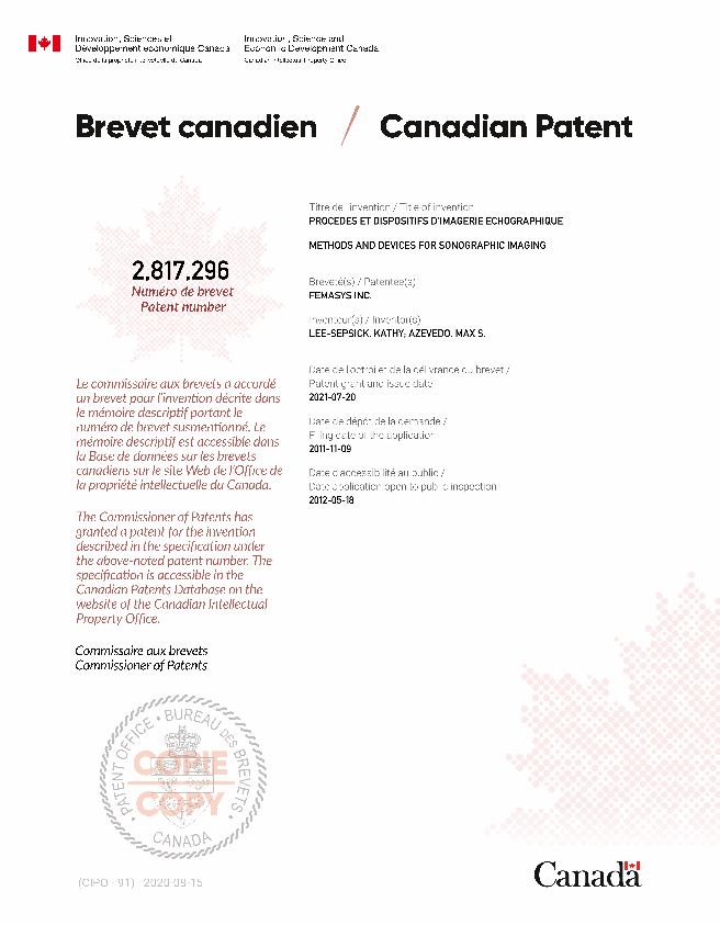 Canadian Patent Document 2817296. Electronic Grant Certificate 20210720. Image 1 of 1