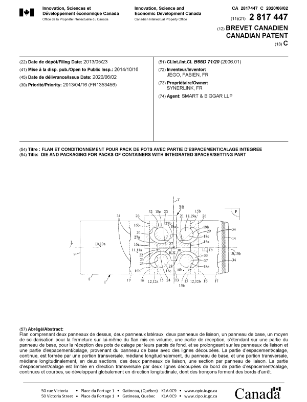 Canadian Patent Document 2817447. Cover Page 20200504. Image 1 of 1