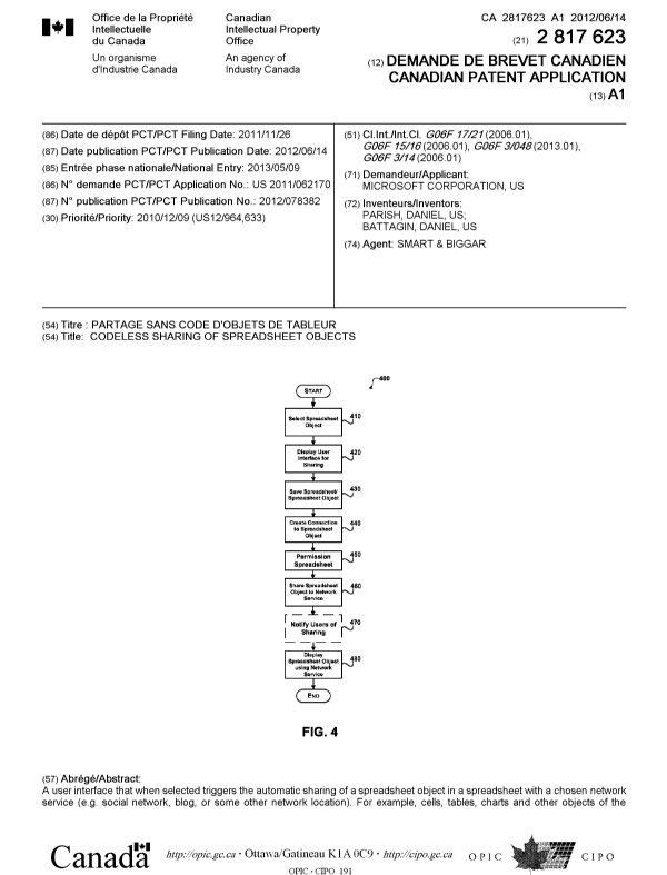 Document de brevet canadien 2817623. Page couverture 20121217. Image 1 de 2