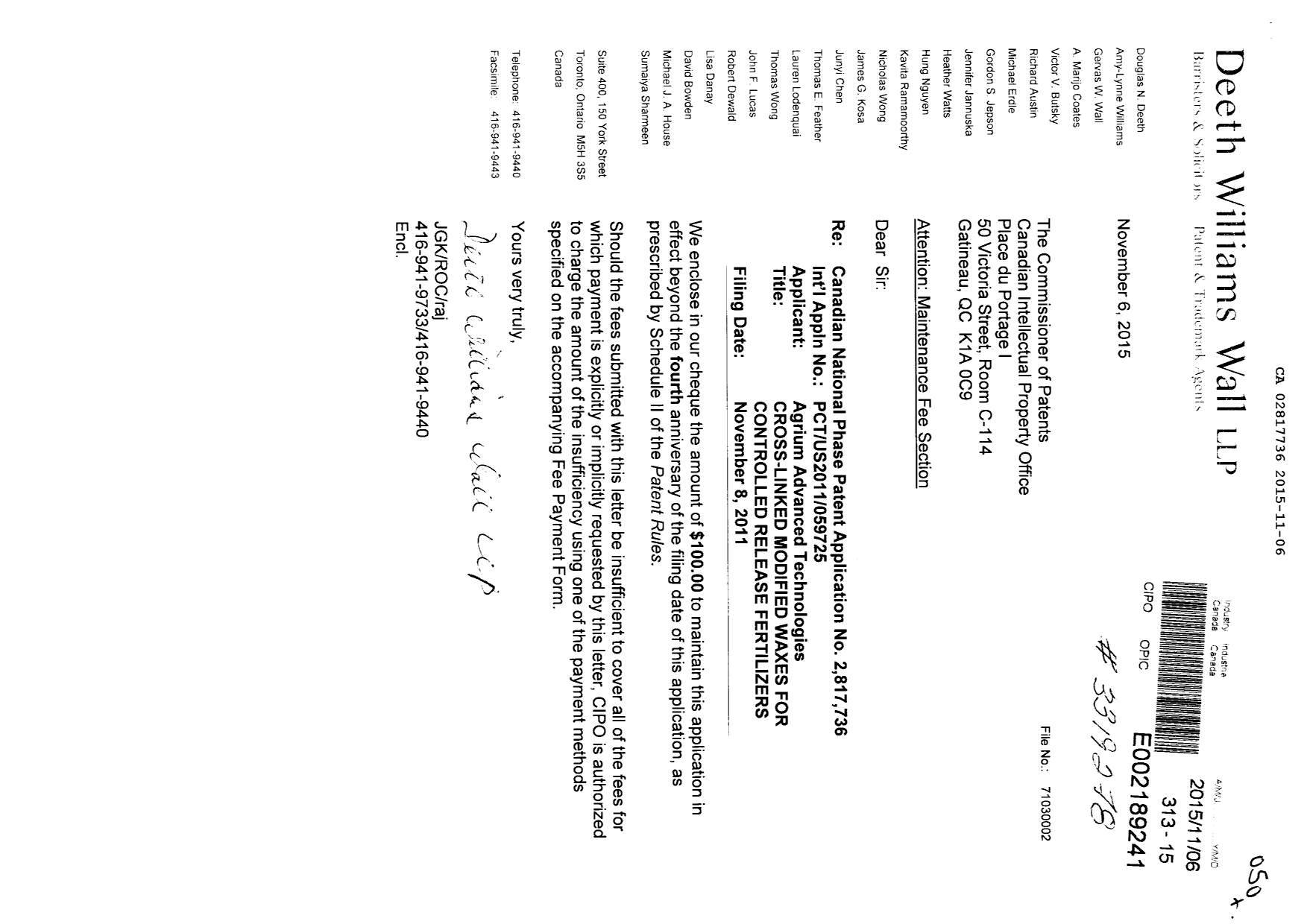 Document de brevet canadien 2817736. Taxes 20141206. Image 1 de 1