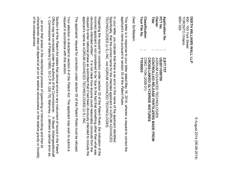 Document de brevet canadien 2817737. Correspondance 20131206. Image 1 de 2
