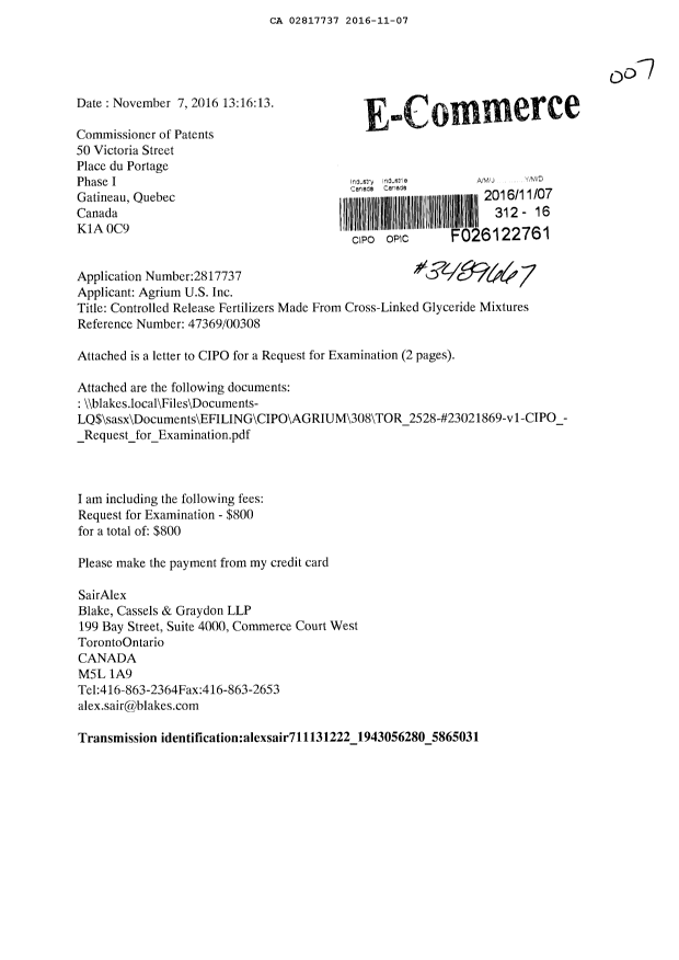 Canadian Patent Document 2817737. Prosecution-Amendment 20151207. Image 1 of 3