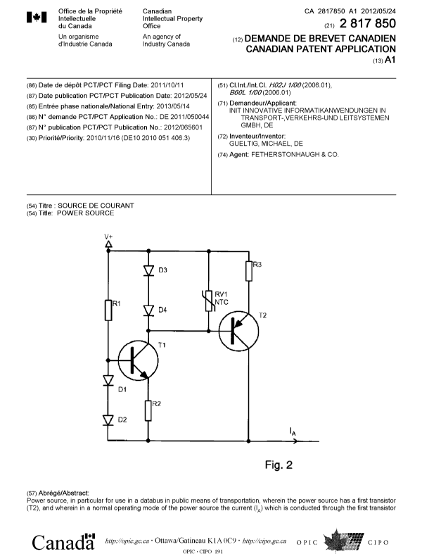 Document de brevet canadien 2817850. Page couverture 20121217. Image 1 de 2