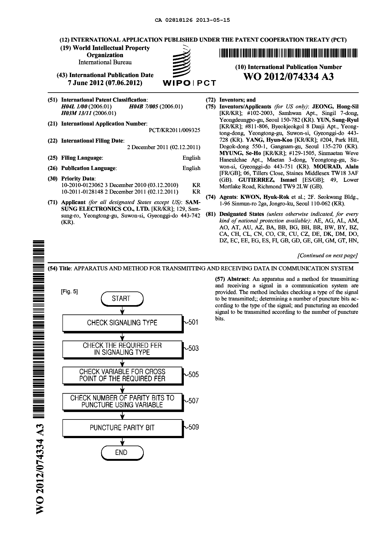 Document de brevet canadien 2818126. Abrégé 20130515. Image 1 de 2