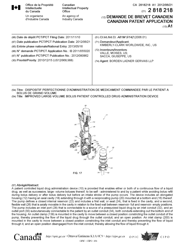 Canadian Patent Document 2818218. Cover Page 20130809. Image 1 of 1