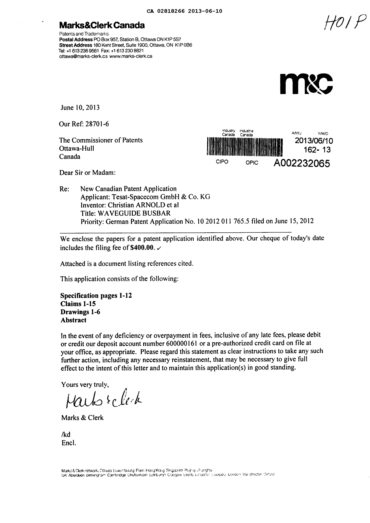 Document de brevet canadien 2818266. Poursuite-Amendment 20130610. Image 1 de 1