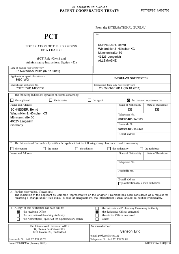 Document de brevet canadien 2818275. PCT 20130516. Image 1 de 7