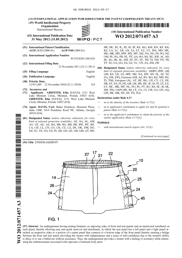 Document de brevet canadien 2818510. Abrégé 20121217. Image 1 de 2