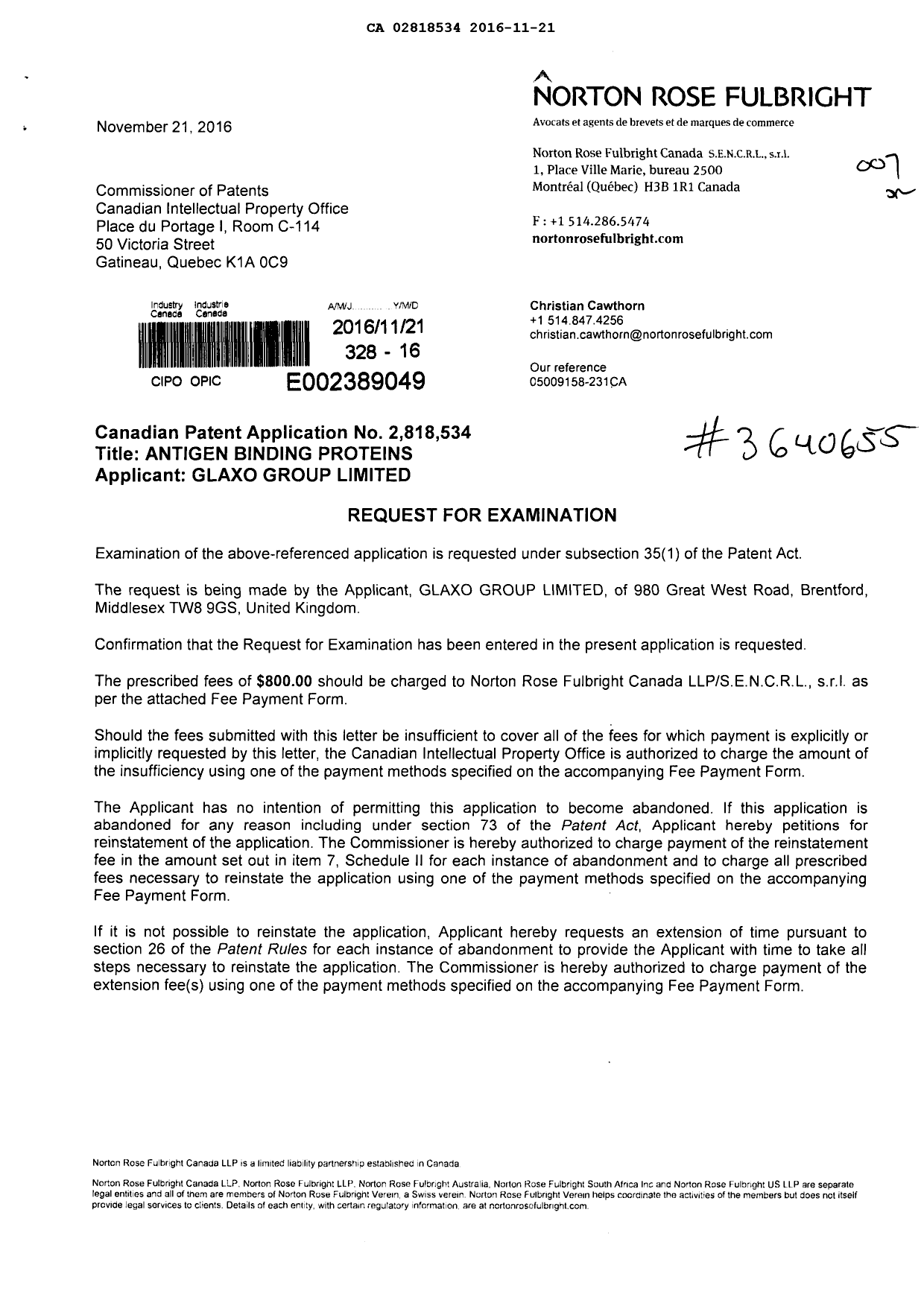 Document de brevet canadien 2818534. Poursuite-Amendment 20151221. Image 1 de 2
