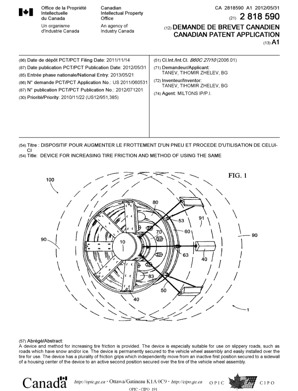 Document de brevet canadien 2818590. Page couverture 20121213. Image 1 de 1