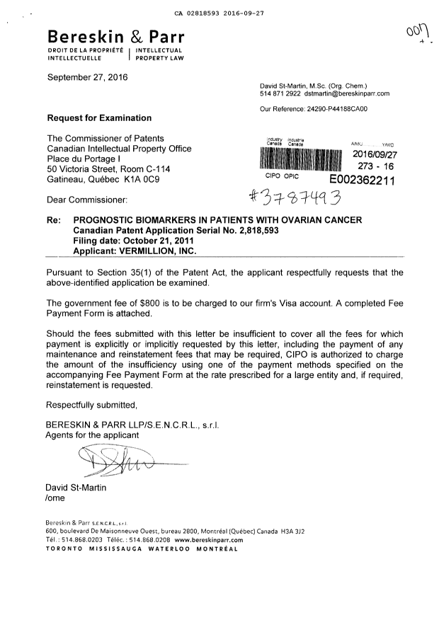 Document de brevet canadien 2818593. Poursuite-Amendment 20151227. Image 1 de 1