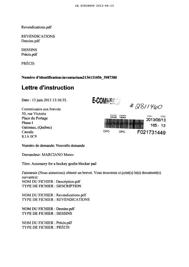 Document de brevet canadien 2818609. Cession 20121213. Image 1 de 3