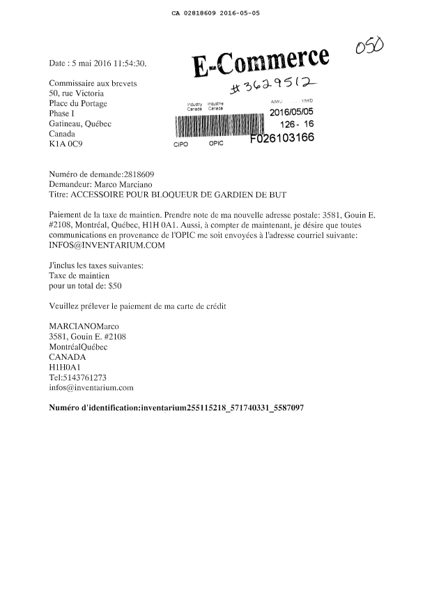 Document de brevet canadien 2818609. Taxes 20151205. Image 1 de 1
