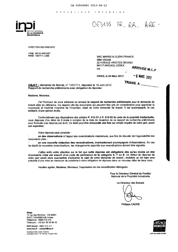 Document de brevet canadien 2818681. Poursuite-Amendment 20121212. Image 1 de 1