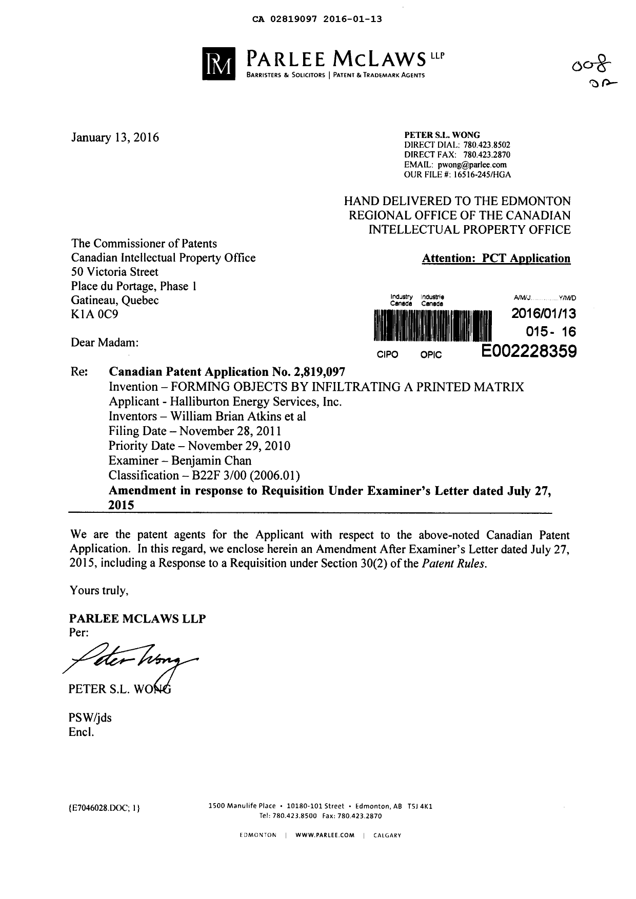 Canadian Patent Document 2819097. Prosecution-Amendment 20151213. Image 1 of 22