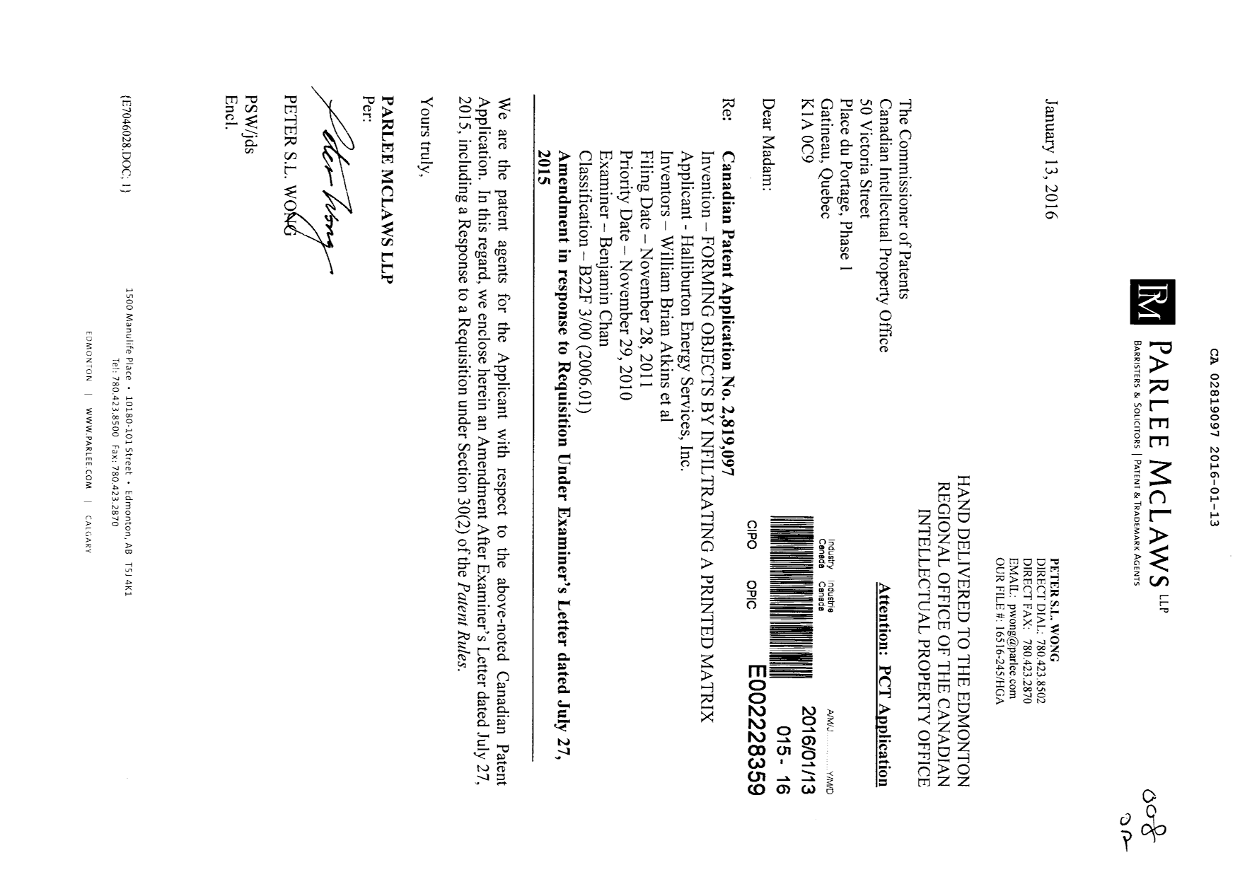 Document de brevet canadien 2819097. Poursuite-Amendment 20151213. Image 1 de 22