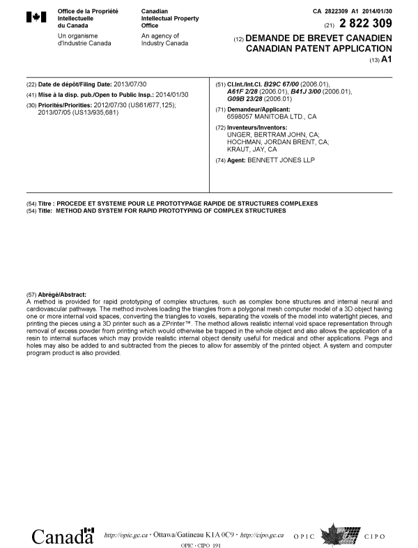 Document de brevet canadien 2822309. Page couverture 20131204. Image 1 de 1