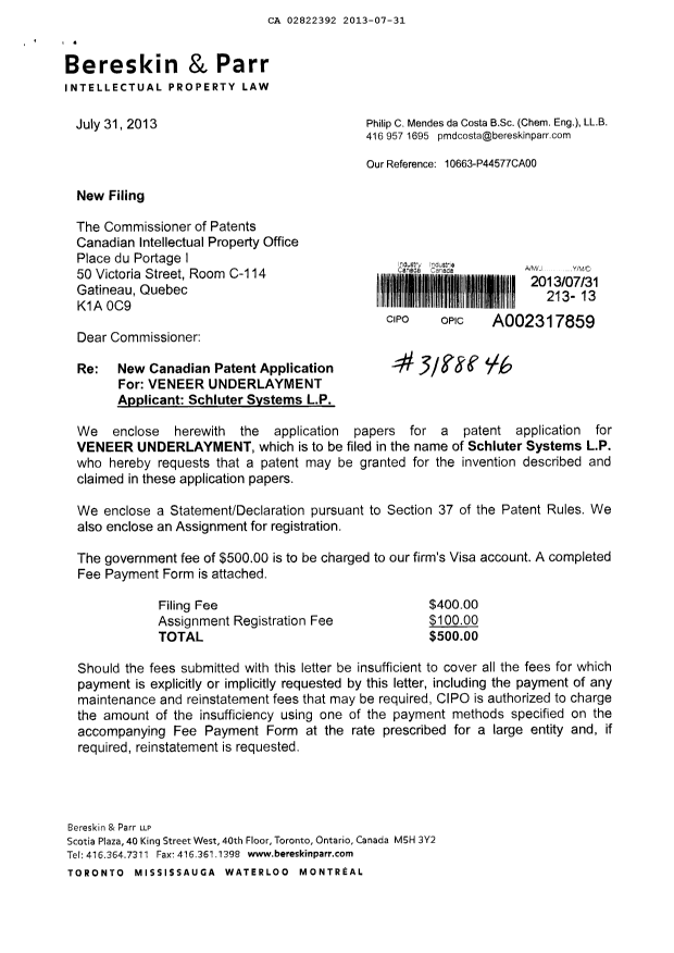 Document de brevet canadien 2822392. Cession 20130731. Image 1 de 12