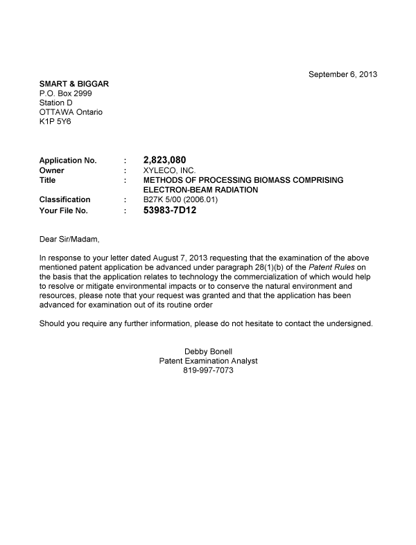Canadian Patent Document 2823080. Prosecution-Amendment 20130906. Image 1 of 1