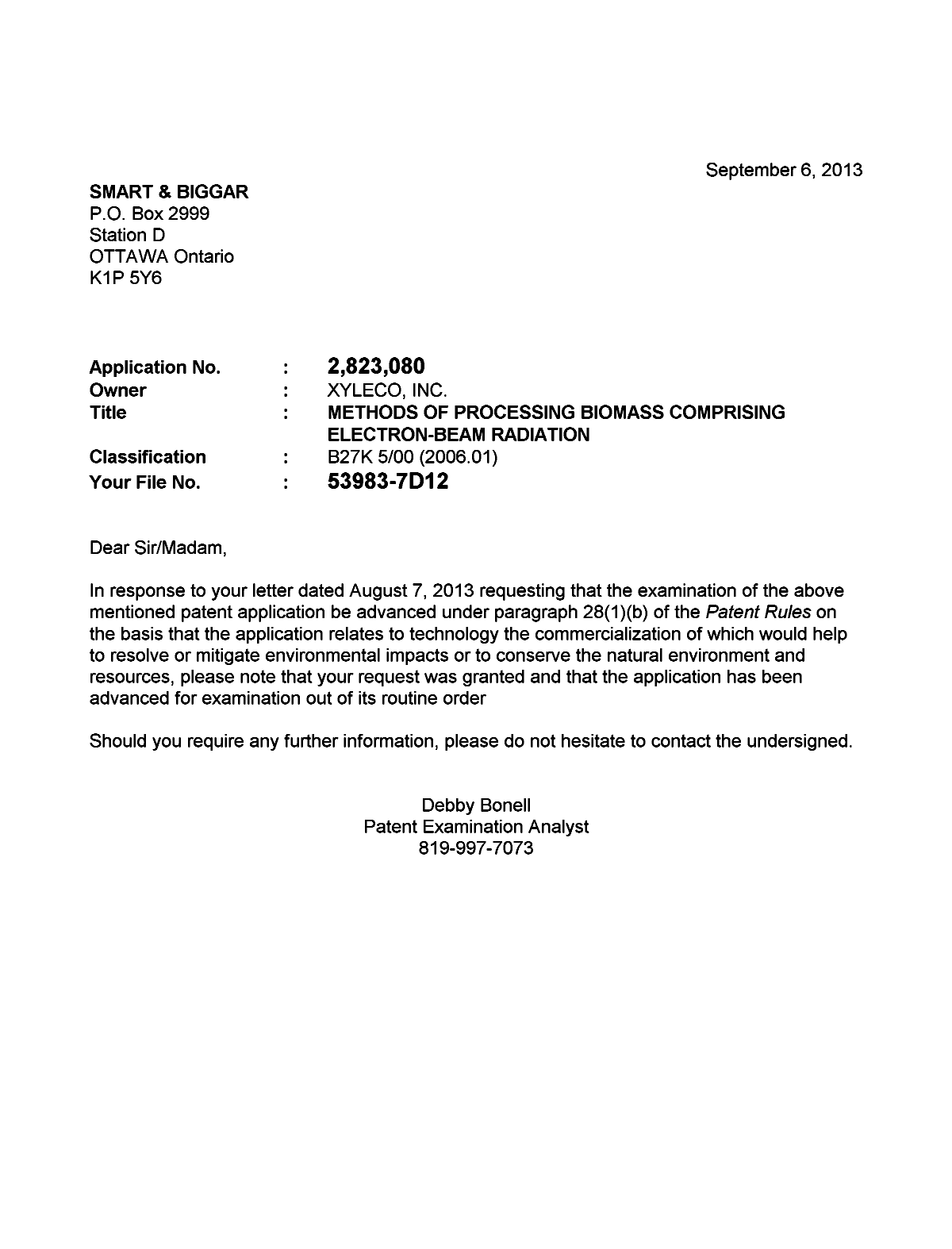 Canadian Patent Document 2823080. Prosecution-Amendment 20130906. Image 1 of 1