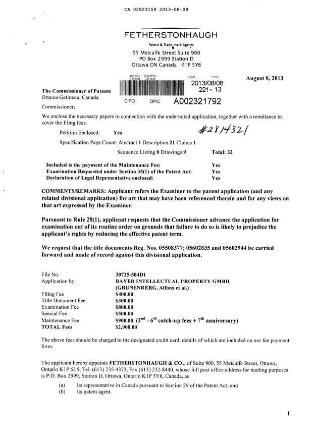 Document de brevet canadien 2823159. Cession 20130808. Image 1 de 5
