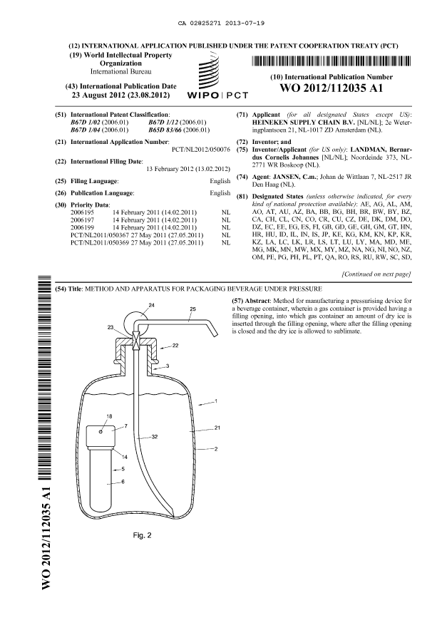 Document de brevet canadien 2825271. Abrégé 20130719. Image 1 de 2