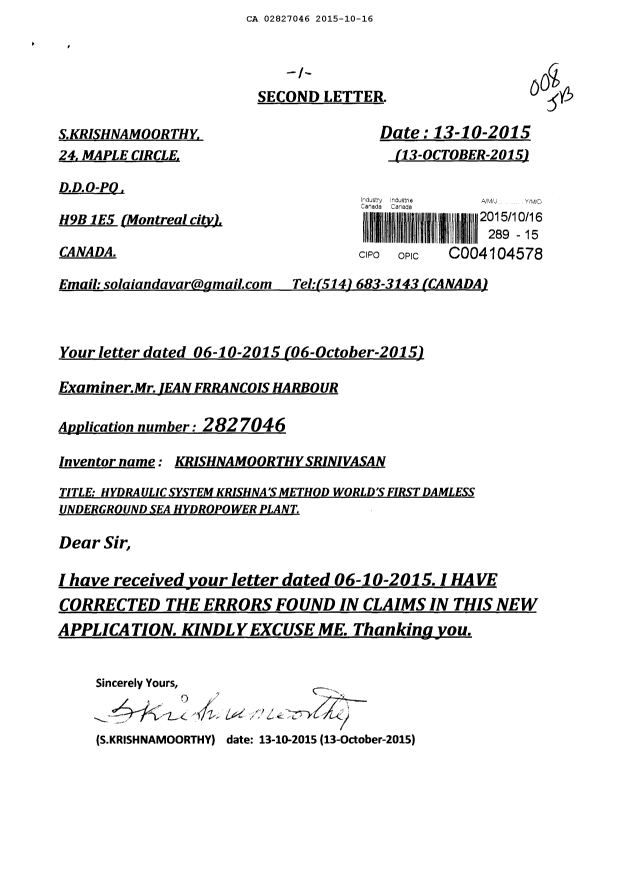 Document de brevet canadien 2827046. Modification 20151016. Image 1 de 26