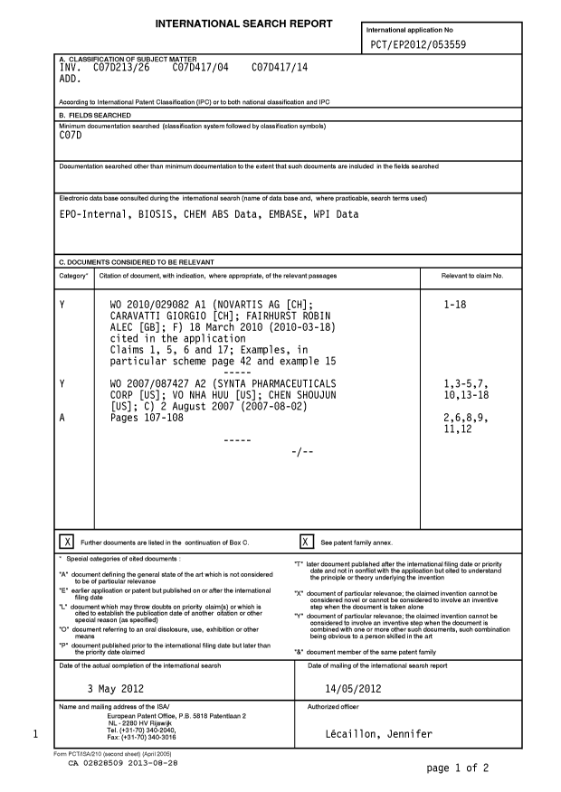 Document de brevet canadien 2828509. PCT 20130828. Image 1 de 11