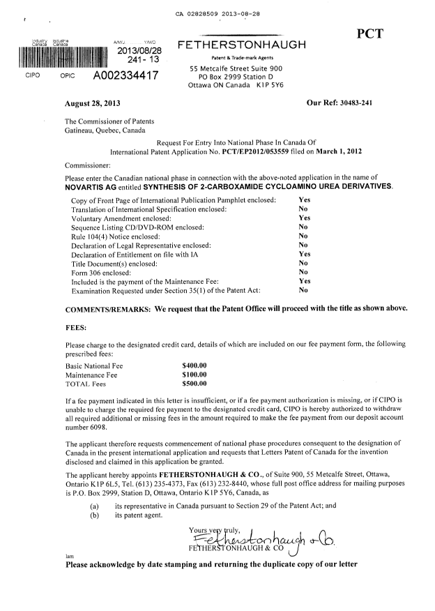 Document de brevet canadien 2828509. Cession 20130828. Image 1 de 2